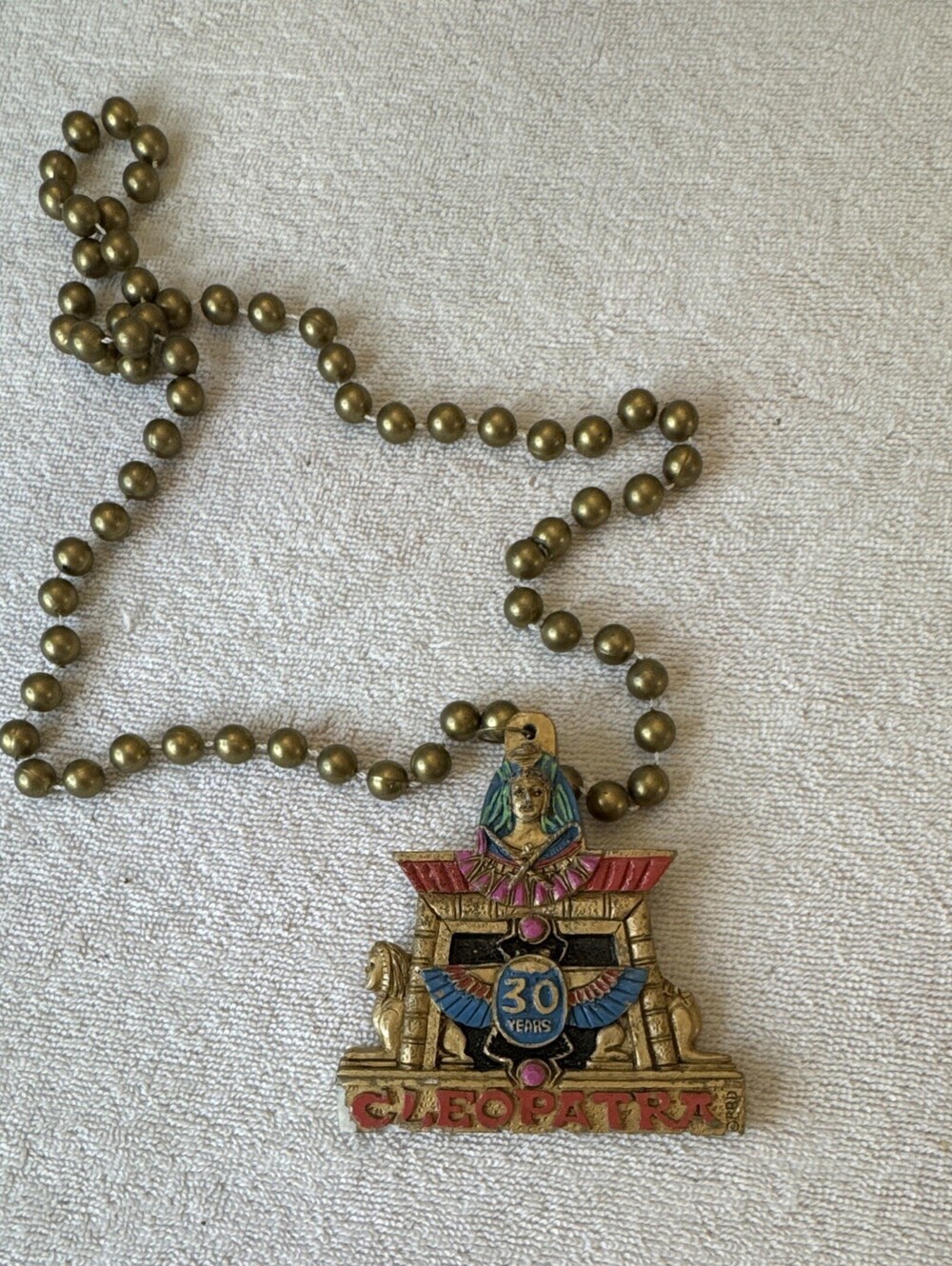 Cleopatra Charm Pendant Necklace Plastic Ball/Bead Chain Mardis Gras Doubloon